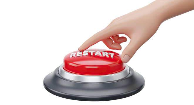 Finger Pressing a Red Restart Button