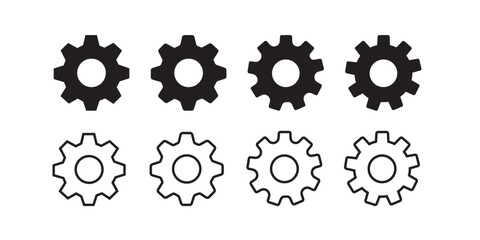 Black gear icon set &ndash; Mechanical cogwheel symbols for industry engineering technology and automation vector collection