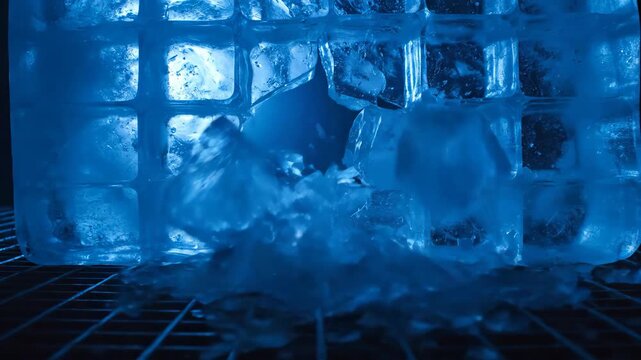 Blue Ice Window View Capturing Light Through Ice Blocks in Cool Quiet Setting