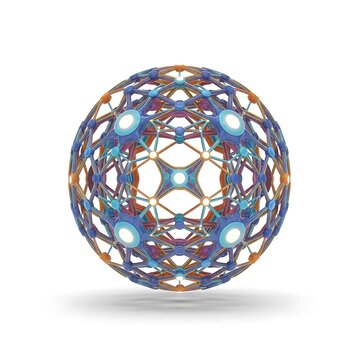 Vibrant geometric sphere with intricate patterns and lights on a white background anomalously microstock