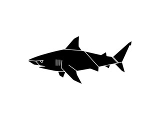 Obraz premium Minimalist black silhouette of an origami-style shark with geometric fold lines. Perfect for logo design, ocean-themed graphics, or creative paper craft concepts.