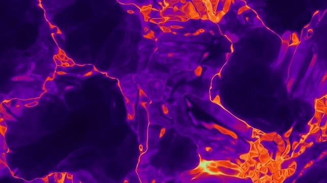 Liquid glass purple, orange abstract background. Seamless loop. Fluid digital animation.