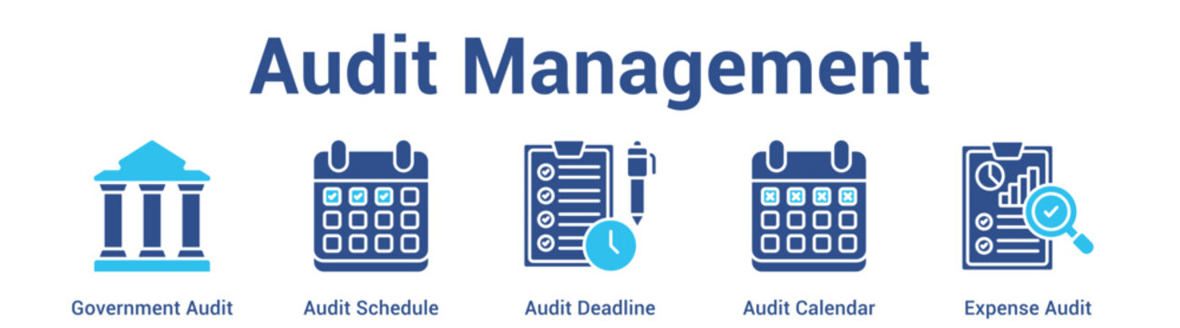 Audit Management web banner icon set vector illustration concept for business with icon of Government Audit, Audit Schedule, Audit Deadline, Audit Calend.