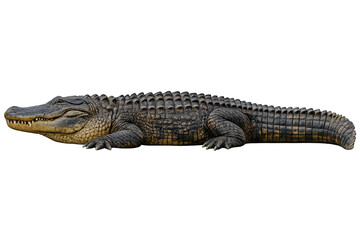 Naklejka premium Alligator resting, showcasing reptilian scales, powerful jaws, and predatory nature, isolated on transparent background