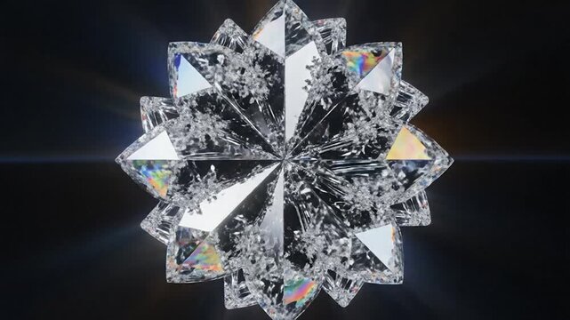 Elegant abstract crystal flower design sparkling with light reflections