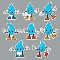 A set of cute water droplet stickers. Kawaii Droplets