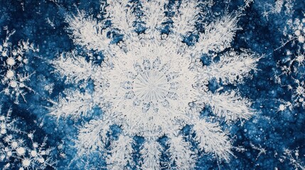Intricate Snowflake, Winter, Blue Background, Nature Macro, Holiday Decoration