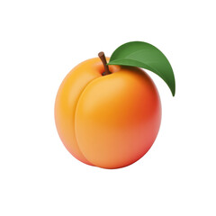 A vibrant peach with a green leaf on transparent background
