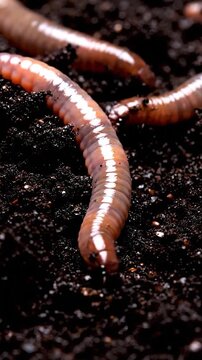 Several earthworms are seen crawling and moving through rich dark soil