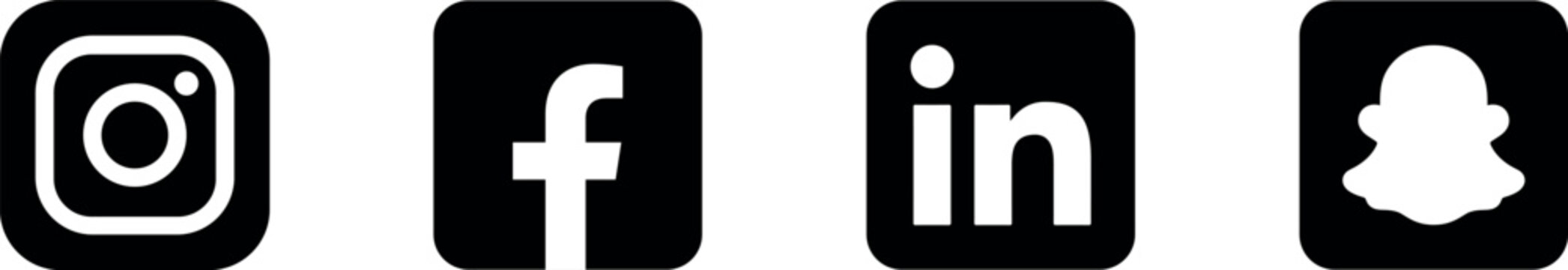 facebook instagram linkedin snapchat social media logo icon set black white square vector