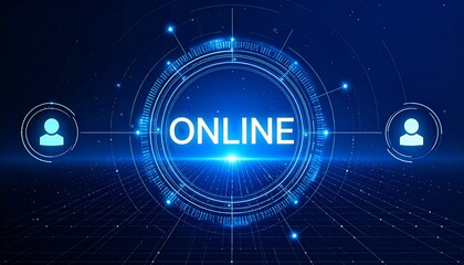 Fototapeta premium Futuristic online digital communication graphic, ideal for tech or business themes. Showcases network connection and user online status