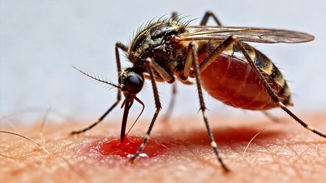 Mosquito feeding on human skin