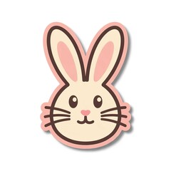 Adorable cartoon rabbit head illustration with pink and beige colors and cute facial expression in a simple design