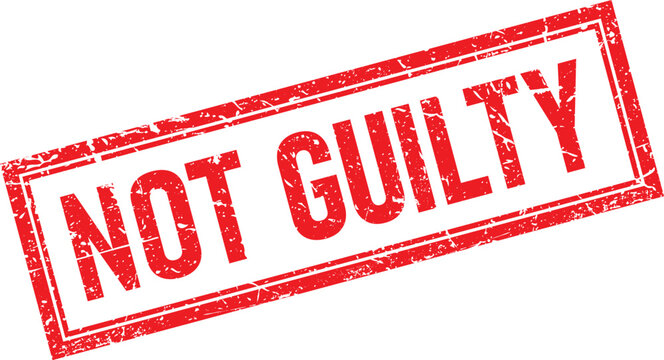 Red Rectangular Distressed Rubber Stamp Impression NOT GUILTY on White Isolated Background