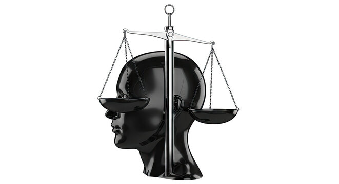 Black Head Silhouette with Scales of Justice