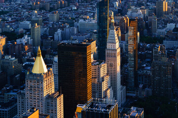 Golden Hour Aerial View of Metropolitan Life Tower and New York Life Building in Manhattan