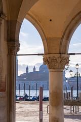 Fototapeta premium Venetian Lagoon view with gondoles in winter morning