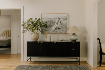 Minimalist sideboard with decor in modern living room © Cavan