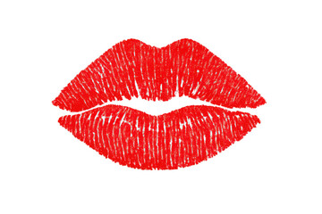 Red lipstick print forming a passionate kiss mark, showing emotion, beauty, and romance with a transparent background