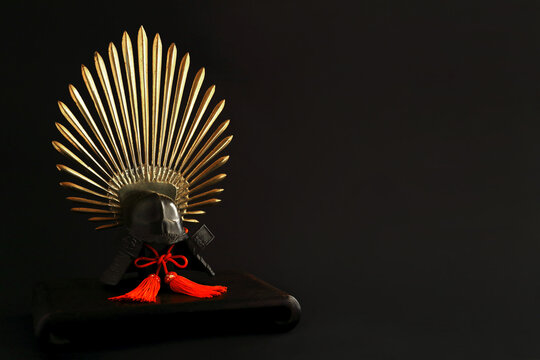 Still life photography of a miniature Toyotomi Hideyoshi helmet