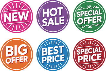 Obraz premium Colorful Sale Badge Collection with New Hot Sale Special Offer Big Offer and Best Price Vector Set