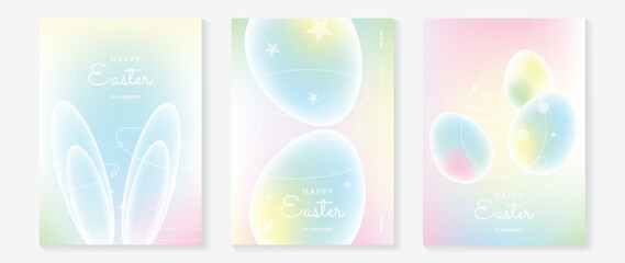 Naklejka premium Easter poster vector background. Modern Abstract gradient design set with easter eggs, rabbit. Trendy Easter design for ads, sale, cover, website, banner and greeting card.