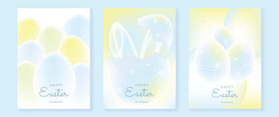 Easter poster vector background. Modern Abstract gradient design set with easter eggs, rabbit. Trendy Easter design for ads, sale, cover, website, banner and greeting card. © TWINS DESIGN STUDIO