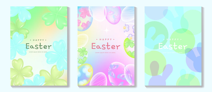 Easter poster vector background. Modern Abstract gradient design set with easter eggs, rabbit. Trendy Easter design for ads, sale, cover, website, banner and greeting card.