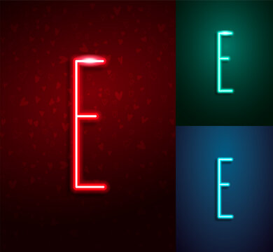 Glowing letter E linear neon led lamp for logo design