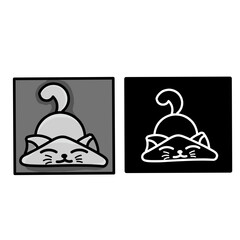 Fototapeta premium Minimalist Cat Head Character Icons in Grey and Black