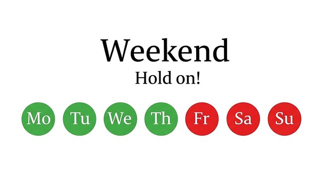 A colorful graphic illustrating the days of the week with Monday through Thursday highlighted in green and Friday through Sunday highlighted in red to emphasize the weekend