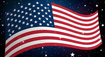 Fototapeta premium Memorial day tribute american flag waving in starry night sky honoring fallen heroes