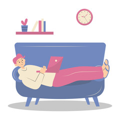 Naklejka premium People Working from Home Concept. Vector Cartoon Character.