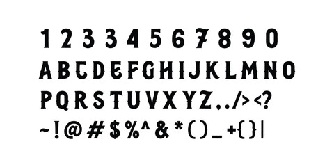 Fototapeta premium Bold Hand Drawn Alphabet and Numbers Set with Punctuation Symbols Vector Collection .