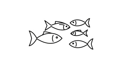 Fototapeta premium Simple Line Drawing of Five Fish Swimming Together.