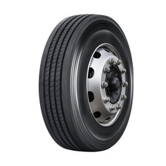 Truck tire and wheel side view isolated on white background.