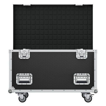 Front view of open flight case isolated on white background - 3D illustration
