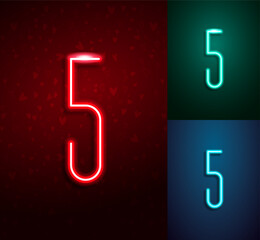Glowing number 5 linear neon led lamp for logo design