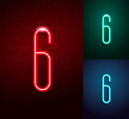 Glowing number 6 linear neon led lamp for logo design