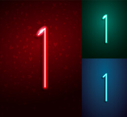 Glowing number 1 linear neon led lamp for logo design