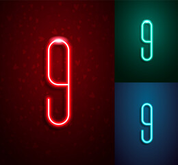 Glowing number 9 linear neon led lamp for logo design