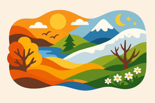 Four Seasons Landscape Illustration