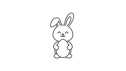 Obraz premium Cute hand-drawn bunny rabbit holding an egg offers a sweet and simple black and white coloring page for Easter fun.