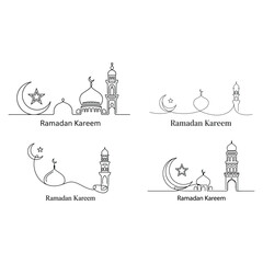 Four continuous line of Islamic symbols and architecture