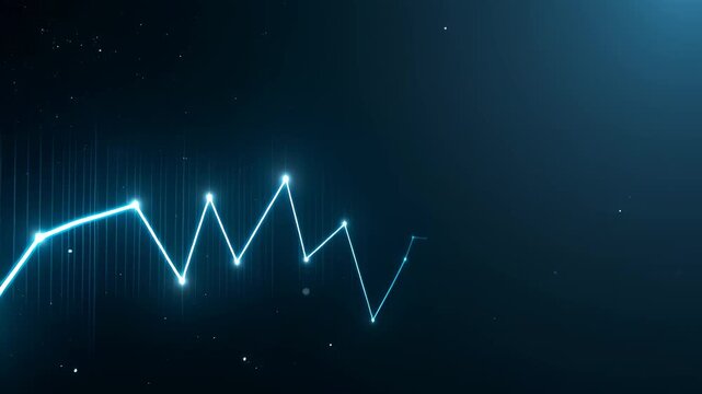 Abstract graphic representation of fluctuating data trends in a digital format with glowing lines and starry background, suitable for technology and finance themes