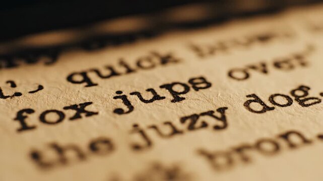Close up of old typewriter text on paper with shallow depth of field.