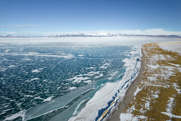 Sayram Lake in Xinjiang, China, frozen in winter
