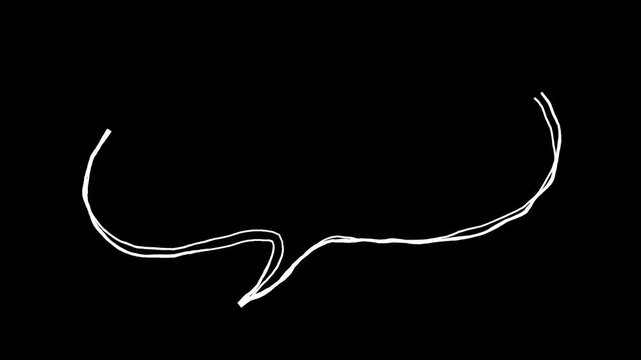 欠けた楕円の吹き出しの落書き線画イラスト。線が動く手描きのアイコン動画。ループする4Kアニメーション。黒背景に白いペンでフリーハンドで描いた絵のデコレーションスタンプ