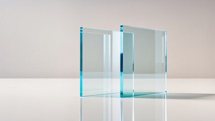 Unique glass panels showcase modern design and reflect light in a minimalistic setting