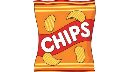Cartoon Bag Of Potato Chips With Chips Text Illustration